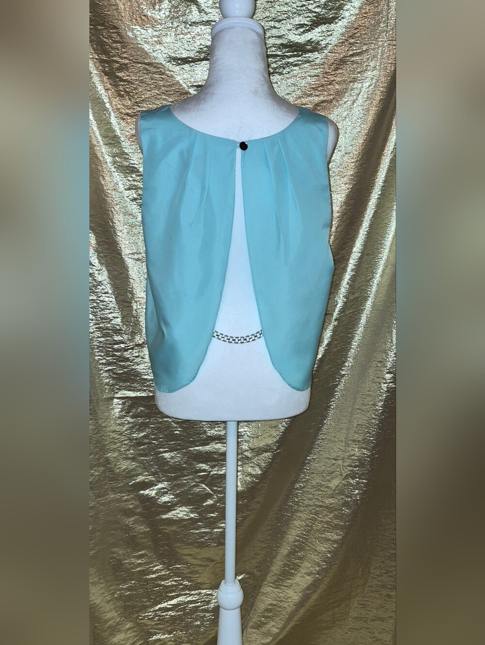 Light Blue/ Mint Sleeveless Satin Tank Top with Chain Detail